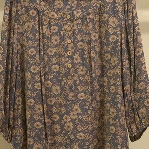 Curio blue & tan  tunic type XL long Sleeve top